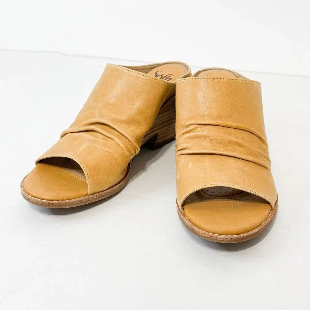 Sofft Strathmore NWB Sz 10 Soleil Yellow Luxe Italian Ruched Slide Wedge Shoes